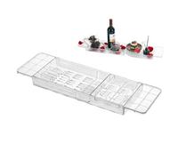 Expandable Drain Bath ShelfCaddy Tray, BathCaddy Tray, Bathroom Organizer, Multifunctional BathTrays For Across The Bathtub, Home Spa Boards For Candle Towel Book Wine Phone Shower, Transparent