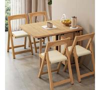 Expandable Drop Leaf Dining Table Set Solid Wood with 6 Chairs Space-Saving Design for Kitchen Dining Room Living Room Restaurant 1.4m Length