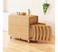 Expandable Drop Leaf Table Set with 4 Chairs Solid Wood Space-Saving Design for Kitchen Dining Room Living Room Restaurant 1.3m Length