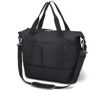 Expandable Duffle Bag for Travel, Weekender Overnight Carry On Bag for Women Men, Waterproof Large Capacity Travel Bag with Detachable Shoulder Strap and Wet Pocket, Black, Expandable