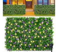 Expandable Fence with Solar Light String Stretchable Foliage Privacy Fence Faux Ivy Fence Panel Backdrop Artificial Hedges Fence purple