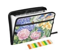 Expandable File Folder 13 Pockets A4 Letter Size File Jackets with Zipper Closure for Librarian Office Papers Organizer Hydrangeas Daffodils