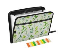 Expandable File Folder 13 Pockets A4 Letter Size Plastic File Folder with Zipper Closure for Office Workers Document Storage Watercolor Herbs Sage Green