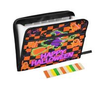 Expandable File Folder Organizer 13 Pockets A4 Letter Size with Zipper Closure for Business Fluorescent Orange Checkered Halloween Flying Witchy carpetas de
