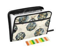 Expandable File Folder Organizer 13 Pockets A4 Letter Size with Zipper Closure for Document Folder Marble Snowflake Hexagon Pattern Gold Blue Beige carpeta de