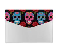 Expandable File Folder with 6-Pocket - 13x9.1 Inches A4 Size Waterproof PP Document Organizer, Sugar Skulls Accordion File Organizer for Office Home