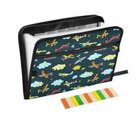 Expandable File Folders 13 Pockets A4 Letter Size Accordion File Folders with Zipper Closure for Office Workers School Supplies Organizer Cartoon Airplanes and Paper Planes