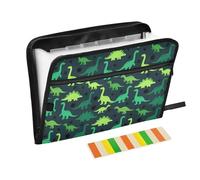 Expandable File Folders 13 Pockets A4 Letter Size Plastic File Folders with Zipper Closure for Teacher Stationery Supply Cartoon Bright Dinosaur Green