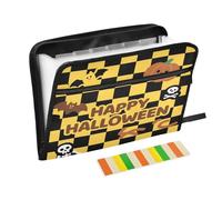 Expandable File Folders 13 Pockets A4 Letter Size with Zipper Closure for Office Supply Happy Halloween Yellow Black Checkered para guardar
