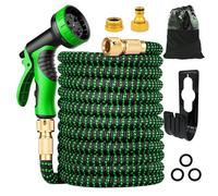 Expandable Flexible Garden Hose Magic Hose Pipes Car Washing Gardening Hose with 7 Setting Professional Water Spray Nozzle Gun (Metal connectors 100FT Green Black)