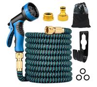 Expandable Flexible Garden Hose Magic Hose Pipes Car Washing Gardening Hose with 7 Setting Professional Water Spray Nozzle Gun (Metal connectors 75FT Blue Black)