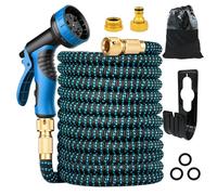 Expandable Flexible Garden Hose Magic Hose Pipes Car Washing Gardening Hose with 7 Setting Professional Water Spray Nozzle Gun (Metal connectors 100FT Blue Black)