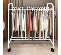 Expandable Floor Standing Pants Hanger Trolley - Metal Rolling Garment Rack & Closet Organizer for Jeans, Skirts, and Trousers with Pull-Out Shelf Storage Solution