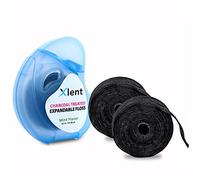 Expandable Floss Treated with Activated Charcoal, Xylitol and Natural Plant Based Wax | Fresh Mint Flavor | 3 Count (1 50 m Floss in Blue Container Plus 2 50 m Refill Bobbins)