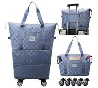 Expandable Foldable Duffel Bag Suitcases,Detachable Rolling Wheels,Rolling Duffle Bag with Wheels,Suitcases with Wheels,Carry on Luggage,Gift for Men Women Lightweight Suitcases, Blue, 14.5 x 8.5 x 24