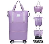 Expandable & Foldable Rolling Duffle Bag with Wheels, Large Capacity Carry-On Luggage with Dry Wet Separation, Waterproof Lightweight Travel Weekend Bag for Women Men, Purple, Expandable & Foldable