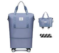 Expandable & Foldable Rolling Duffle Bag with Wheels, Large Capacity Carry-On Luggage with Dry Wet Separation, Waterproof Lightweight Travel Weekend Bag for Women Men, Blue, Expandable & Foldable