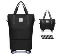 Expandable & Foldable Rolling Duffle Bag with Wheels, Large Capacity Carry-On Luggage with Dry Wet Separation, Waterproof Lightweight Travel Weekend Bag for Women Men, Black, Expandable & Foldable
