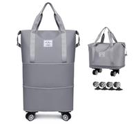 Expandable & Foldable Rolling Duffle Bag with Wheels, Large Capacity Carry-On Luggage with Dry Wet Separation, Waterproof Lightweight Travel Weekend Bag for Women Men, Grey, Expandable & Foldable