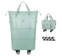 Expandable & Foldable Rolling Duffle Bag with Wheels, Large Capacity Carry-On Luggage with Dry Wet Separation, Waterproof Lightweight Travel Weekend Bag for Women Men, Green, Expandable & Foldable