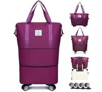 Expandable & Foldable Rolling Duffle Bag with Wheels, Large Capacity Carry-On Luggage with Dry Wet Separation, Waterproof Lightweight Travel Weekend Bag for Women Men, Dark Purple, Expandable