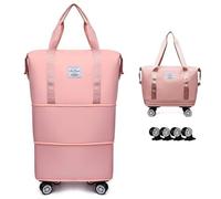 Expandable & Foldable Rolling Duffle Bag with Wheels, Large Capacity Carry-On Luggage with Dry Wet Separation, Waterproof Lightweight Travel Weekend Bag for Women Men, Pink, Expandable & Foldable