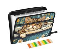 Expandable Folders 13 Pockets A4 Letter Size with Zipper Closure for Folder with Labels Cartoon Bengal Cats Retro Bathtub carpetas de