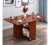 Expandable Folding Dining Table for Small Spaces, 1.2m Rectangle Wood Drop Leaf Table with 6 Wheels, Round Edge Design for Kitchen & Living Room Dining