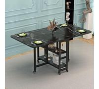 Expandable Folding Dining Table with Drop-Leaf 6 Wheels for Easy Mobility 2-Tier Storage Shelf Multifunctional Kitchen Table Black 120cm - Ideal for Small Spaces