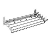 Expandable Folding Laundry Drying Rack Wall Mounted Clothing Shelf with Hanging Rail for Indoor Outdoor Use Durable Organizer for Shirts Pants Towels Shoes Space Saving Design (Siz