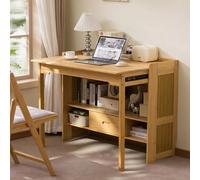 Expandable Folding Wood Desk - Multifunctal Study Table for Smals, Convertible Writing Desk, Space-Saving Fur for Bedroom & Living Room, Natural h, 77cm (30.3")