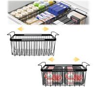 Expandable Freezer Basket for Chest Freezer, 2 Pack Adjustable Hanging Drawers & Organizers with Handles, 15.35-23.42" Sliding Wire Storage Bins to Maximize Space, Keep Food Easy Access & Prevent Loss