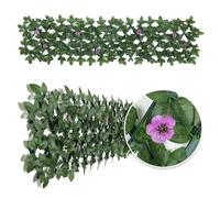 Expandable Garden Fence Screening Panels with Flower - Privacy Screen - Faux Ivy Greenery - Balcony - 200x30cm (Purple Flower)