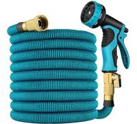 Expandable Garden Hose 100 ft with 10 Function Nozzle Sprayer, Lightweight Flexible Water Hose with Durable Collapsible Latex Core & Solid Brass Fittings, 100ft Retractable Stretch Hose, Blue