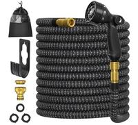 Expandable Garden Hose 100FT, Ultty Hosepipe with 10 Function Nozzle, 1/2" & 3/4" Solid Metal Fittings Durable 3750D Weave No-Kink Lightweight Outdoor Yard Flexible Water Hose, Black