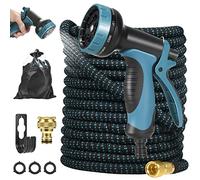 Expandable Garden Hose, 100FT Upgraded Durable Latex Garden Hose Pipe with 10 Function Spray Gun, 3/4" 1/2" Solid Brass Connectors, Anti-Leak Flexible Water Hose for Garden Lawn Pet Car Washing