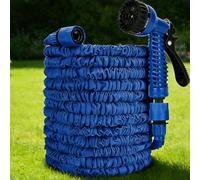 Expandable Garden Hose 150FT, 3X Stretch Magic Retractable Water Hose, Anti-Leak Lightweight Pipe with Multi-Function Spray Gun & Solid Brass 1/2" 3/4" Quick Connect Fittings (Blue)