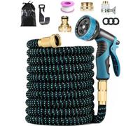 Expandable Garden Hose 150FT/45M with 10 Spray Nozzle, 4-Layer Latex Flexible Hose, Leakproof 3/4" & 1/2" Fittings, 3750D Durable Fabric for Gardening, Car Washing, Black & Green