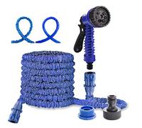Expandable Garden Hose 200ft Super Long Light Weight Hose Pipe with Spray Gun 7 Function Easy Storage for Waterting Plants, Washing Car Pets Gardening 1/2" 3/4" Connector Fitting, Blue