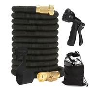 Expandable Garden Hose 25FT-100FT, Flexible Black Water Hose with 8-Pattern Spray Nozzle, Brass Fittings, Storage Bag & Hook, Heavy Duty, Kink-Free, Leak-Proof for Garden, Car Wash (100ft / 30m)