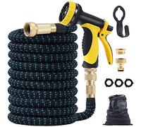 Expandable Garden Hose, 25ft Flexible Water Hose Pipe with 1/2" & 3/4" Solid Brass Fittings, 10 Functions Spray Gun, Triple Latex Core, No-Kink, Leak-Proof