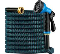Expandable Garden Hose 50 ft with 10 Function Spray Nozzle, Flexible, Kink Free, Leak-Proof, Ultra Lightweight Retractable Stretch Water Hose 50ft for Yard, Lawn, Car Wash and Outdoor (Black & Blue)