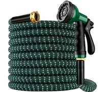 Expandable Garden Hose 50 ft with 10 Function Spray Nozzle, Flexible, Kink Free, Leak-Proof, Ultra Lightweight Retractable Stretch Water Hose 50ft for Yard, Lawn, Car Wash and Outdoor (DarkGreen)