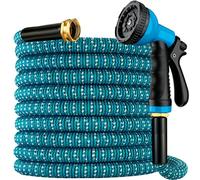 Expandable Garden Hose 50 ft with 10 Function Spray Nozzle, Flexible, Kink Free, Leak-Proof, Ultra Lightweight Retractable Stretch Water Hose 50ft for Yard, Lawn, Car Wash and Outdoor, Blue & White