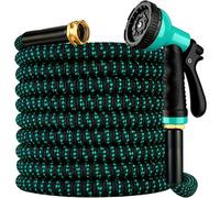 Expandable Garden Hose 50 ft with 10 Function Spray Nozzle, Flexible, Kink Free, Leak-Proof, Ultra Lightweight Retractable Stretch Water Hose 50ft for Yard, Lawn, Car Wash and Outdoor (Black Cyan)