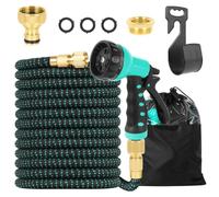 Expandable Garden Hose 50FT/15m with 8-Pattern Spray Gun, Lake Blue & Black | 3x Expand, Triple-Layer Core+Polyester, Leak-Proof, 8 Spray Modes, Adj Flow, Hanger+Bag