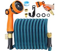 Expandable Garden Hose 50FT, 3X Expanding Water Hose with 10-Function Spray Gun, Leak-Proof Brass Connectors, Heavy Duty Abrasion-Resistant Flexible Garden Hose Pipe for Garden & Car