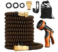 Expandable Garden Hose, 50ft Expanding Hose with 10 Function Spray Gun, Flexible Expanding Garden Hose Pipe with 3/4"&1/2" Solid Brass Connectors Durable Weave & No-Kink for Gardening, Cleaning