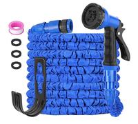Expandable Garden Hose 50FT Flexible Garden Hose Pipe with 3/4", 1/2" Fittings, Lightweight & No-Kink 3 Times Extendable Hose Pipe with 8 Function Spray Gun, Anti-Leakage Easy to Use