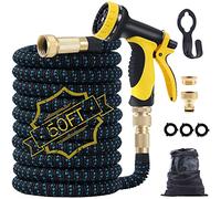 Expandable Garden Hose, 50ft Flexible Water Hose Pipe Expanding Hose Magic Hose Pipes with 1/2" & 3/4" Solid Brass Fittings,10 Functions Spray Gun,Triple Latex Core, No-Kink,Leak-Proof Expandable Hose